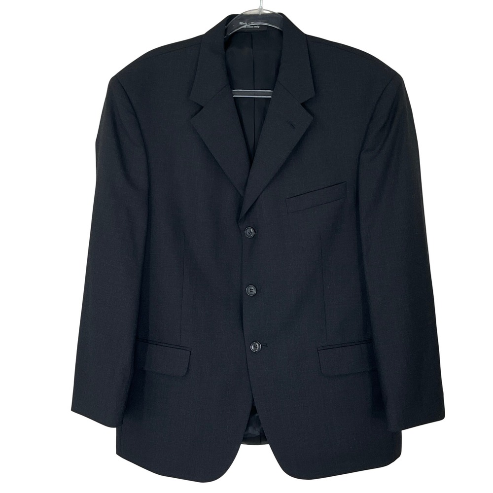 Andrew Fezza Mens Black Worsted Wool Cashmere 3‎ Button Blazer Sport Coat Sz 42